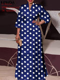VONDA Women Vintage Printed Maxi Long Dress Casual Vestido Casual Robe Femme Holiday Sundress Oversized