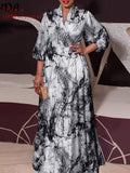 VONDA Women Vintage Printed Maxi Long Dress Casual Vestido Casual Robe Femme Holiday Sundress Oversized