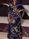 VONDA Women Vintage Printed Maxi Long Dress Casual Vestido Casual Robe Femme Holiday Sundress Oversized