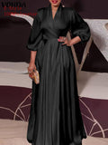 VONDA Women Vintage Printed Maxi Long Dress Casual Vestido Casual Robe Femme Holiday Sundress Oversized