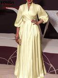 VONDA Women Vintage Printed Maxi Long Dress Casual Vestido Casual Robe Femme Holiday Sundress Oversized
