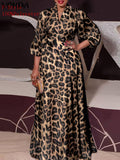 VONDA Women Vintage Printed Maxi Long Dress Casual Vestido Casual Robe Femme Holiday Sundress Oversized
