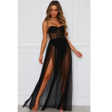 Sexy Boho Women Dress See Through Bodycon Strappy Long Tulle Dresses Summer Holiday Beach Sea Sundress