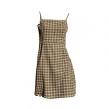 Fashion Casual Women Dress Sexy Plaid A-line Slim All Match Shoulder Strap