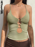 HEYounGIRL Solid Casual Sleeveless Camis Top Women Backless Hollow Out Sexy Crop Tops Tees Fashion Fitness Camisole