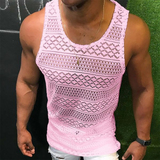 Men Tank Tops Hollow Out Sleeveless Shirts Summer Fashion Mens Clothing Slim Fit Gym Clothes Workout Vest Top Fashion