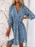 Elegant Retro Floral Print Flare Sleeve Mini Dress Spring Ruffle Loose Women Party Dress