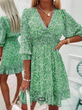 Elegant Retro Floral Print Flare Sleeve Mini Dress Spring Ruffle Loose Women Party Dress