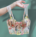 New Fashion Embroidered 3D Petal Bustier Bra Cropped Tops Female Thin Underwear Y1150