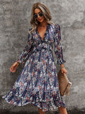 Sexy V Neck Floral Dress Ladies New Butterfly Sleeve High Waist Casual Print Dresses For Women Summer Chiffon Dress