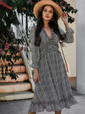 New Butterfly Sleeve High Waist Casual Print Dresses For Women Summer Chiffon Dress