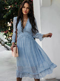 New Butterfly Sleeve High Waist Casual Print Dresses For Women Summer Chiffon Dress