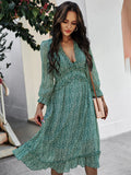 New Butterfly Sleeve High Waist Casual Print Dresses For Women Summer Chiffon Dress