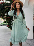 Sexy V Neck Floral Dress Ladies New Butterfly Sleeve High Waist Casual Print Dresses For Women Summer Chiffon Dress