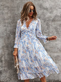 New Butterfly Sleeve High Waist Casual Print Dresses For Women Summer Chiffon Dress