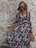 Sexy V Neck Floral Dress Ladies New Butterfly Sleeve High Waist Casual Print Dresses For Women Summer Chiffon Dress