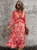 New Butterfly Sleeve High Waist Casual Print Dresses For Women Summer Chiffon Dress
