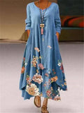Summer Floral Print Long Dresses Women O Neck Buttons Irregular Hem Maxi Dresses Loose Casual Beach Vestidos Dresses Plus Size