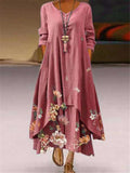 Summer Floral Print Long Dresses Women O Neck Buttons Irregular Hem Maxi Dresses Loose Casual Beach Vestidos Dresses Plus Size