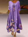 Summer Floral Print Long Dresses Women O Neck Buttons Irregular Hem Maxi Dresses Loose Casual Beach Vestidos Dresses Plus Size