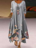 Summer Floral Print Long Dresses Women O Neck Buttons Irregular Hem Maxi Dresses Loose Casual Beach Vestidos Dresses Plus Size