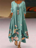Summer Floral Print Long Dresses Women O Neck Buttons Irregular Hem Maxi Dresses Loose Casual Beach Vestidos Dresses Plus Size