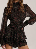 Spring Vintage Perspective Floral Print Dress Women Casual Long Sleeve