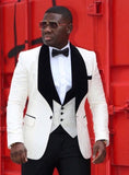 Custom Made Groomsmen Shawl White Lapel Groom Tuxedos Blue Men Suits Wedding Best Man Blazer (Jacket+Pants+Vest+Bow Tie ) C69