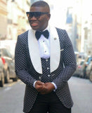 Custom Made Groomsmen Shawl White Lapel Groom Tuxedos Blue Men Suits Wedding Best Man Blazer (Jacket+Pants+Vest+Bow Tie ) C69