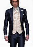 Custom Made Groomsmen Shawl White Lapel Groom Tuxedos Blue Men Suits Wedding Best Man Blazer (Jacket+Pants+Vest+Bow Tie ) C69