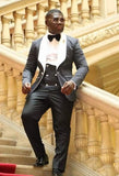 Custom Made Groomsmen Shawl White Lapel Groom Tuxedos Blue Men Suits Wedding Best Man Blazer (Jacket+Pants+Vest+Bow Tie ) C69
