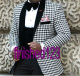 Custom Made Groomsmen Shawl White Lapel Groom Tuxedos Blue Men Suits Wedding Best Man Blazer (Jacket+Pants+Vest+Bow Tie ) C69