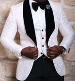 Custom Made Groomsmen Shawl White Lapel Groom Tuxedos Blue Men Suits Wedding Best Man Blazer (Jacket+Pants+Vest+Bow Tie ) C69