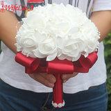 Free Shipping Cheap PE Rose Bridesmaid Wedding Foam flowers Rose Bridal bouquet Ribbon Fake Wedding bouquet de noiva Customized