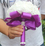 Free Shipping Cheap PE Rose Bridesmaid Wedding Foam flowers Rose Bridal bouquet Ribbon Fake Wedding bouquet de noiva Customized