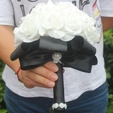 Free Shipping Cheap PE Rose Bridesmaid Wedding Foam flowers Rose Bridal bouquet Ribbon Fake Wedding bouquet de noiva Customized
