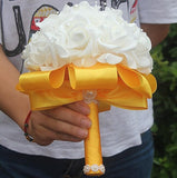 Free Shipping Cheap PE Rose Bridesmaid Wedding Foam flowers Rose Bridal bouquet Ribbon Fake Wedding bouquet de noiva Customized