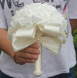Free Shipping Cheap PE Rose Bridesmaid Wedding Foam flowers Rose Bridal bouquet Ribbon Fake Wedding bouquet de noiva Customized