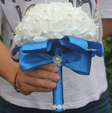 Free Shipping Cheap PE Rose Bridesmaid Wedding Foam flowers Rose Bridal bouquet Ribbon Fake Wedding bouquet de noiva Customized
