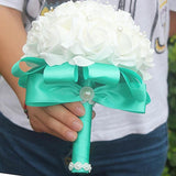 Free Shipping Cheap PE Rose Bridesmaid Wedding Foam flowers Rose Bridal bouquet Ribbon Fake Wedding bouquet de noiva Customized