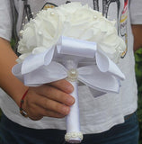 Free Shipping Cheap PE Rose Bridesmaid Wedding Foam flowers Rose Bridal bouquet Ribbon Fake Wedding bouquet de noiva Customized