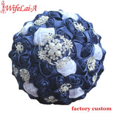 WifeLai-A Diamond Navy Blue Bridal Brooch Wedding Bouquets De Noiva de mariage Holding Satin Bouquets On Sale W293