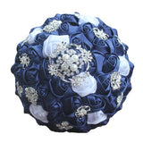 WifeLai-A Diamond Navy Blue Bridal Brooch Wedding Bouquets De Noiva de mariage Holding Satin Bouquets On Sale W293