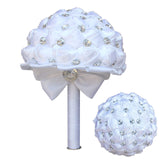 WifeLai-A Cheap Pure White Silk Wedding Bouquet with Silver Gem,New Pure Color White Bridal Flower,Bowknot Holding Bouquet W323