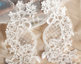 2 Pieces White Red Blue Lace Applique Flower Sequin Lace Fabric Decoration For Garment Accessories Sew On Cloth Costume Craft
