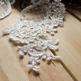 2 Pieces White Red Blue Lace Applique Flower Sequin Lace Fabric Decoration For Garment Accessories Sew On Cloth Costume Craft