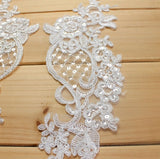 2 Pieces White Red Blue Lace Applique Flower Sequin Lace Fabric Decoration For Garment Accessories Sew On Cloth Costume Craft