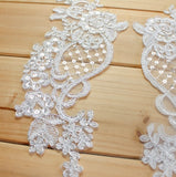 2 Pieces White Red Blue Lace Applique Flower Sequin Lace Fabric Decoration For Garment Accessories Sew On Cloth Costume Craft