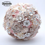 Kyunovia Silk Wedding Flowers Rhinestone Jewelry Blush Pink Brooch Bouquet Gold Broach Bridal Wedding Dress Wedding Bouquet FE93