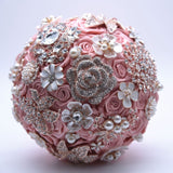Kyunovia Silk Wedding Flowers Rhinestone Jewelry Blush Pink Brooch Bouquet Gold Broach Bridal Wedding Dress Wedding Bouquet FE93